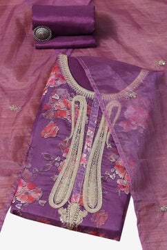 Purple Organza Digital Print Unstitched Suit Set image number 0
