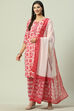 White and Red Cotton Straight Kurta Palazzo Suit Set image number 5