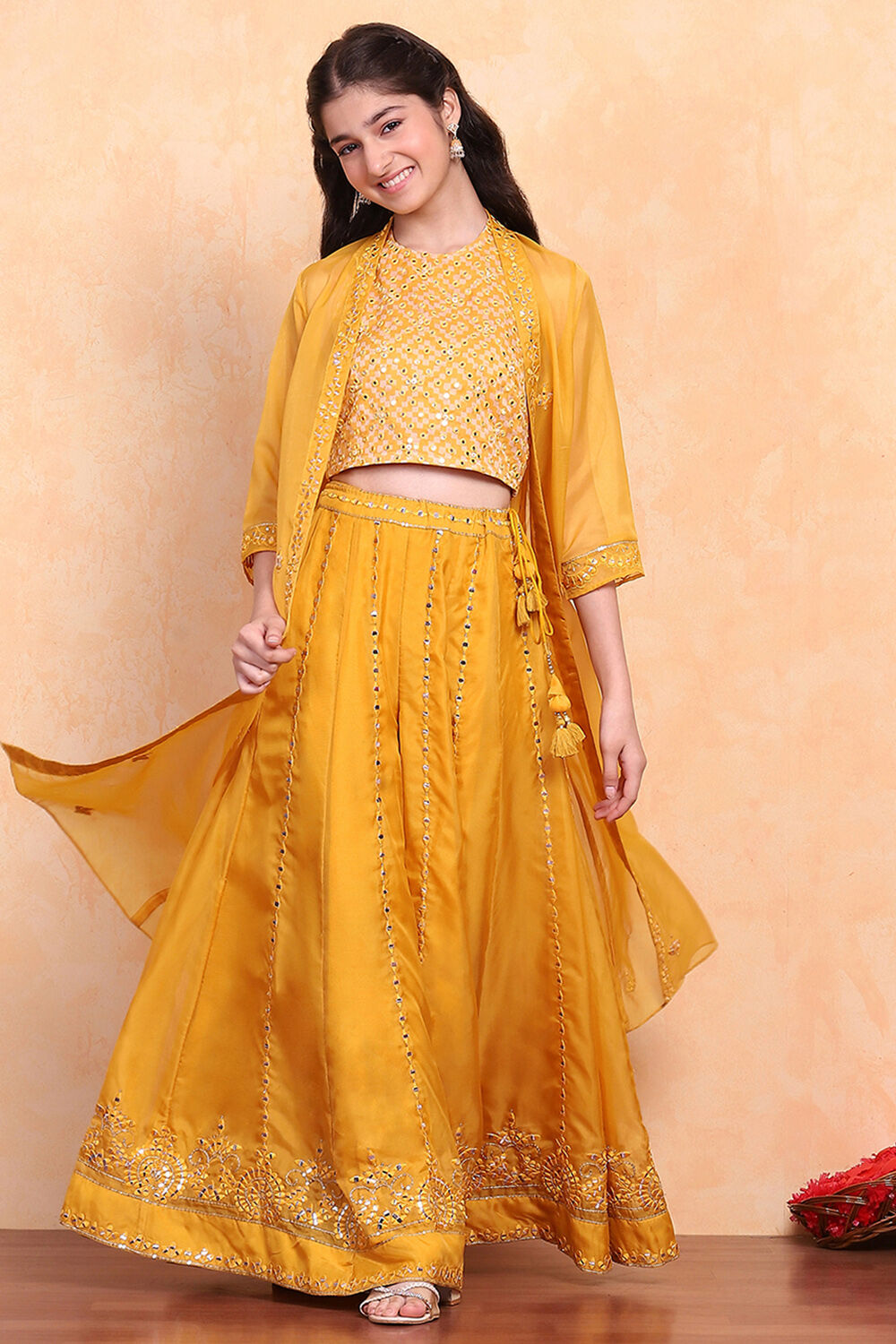 Yellow Printed Festive Fusion Set image number 0