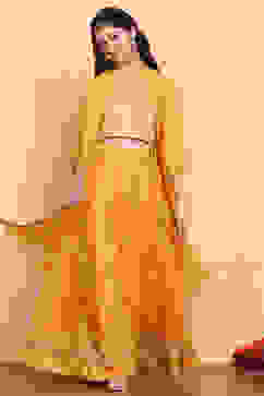 Yellow Printed Festive Fusion Set image number 0