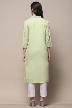 Sea Foam Cotton Straight Kurta image number 3