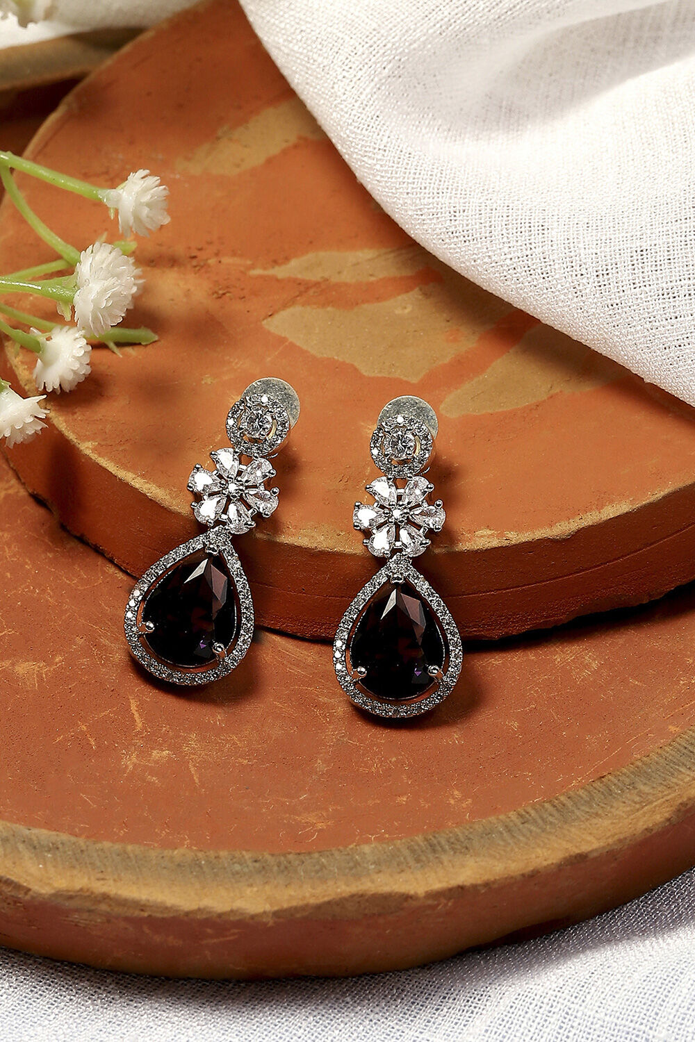 Purple Stone Embellished Earrings image number 0