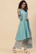 Turquoise Cotton A-Line Kurta Palazzo Suit Set image number 6