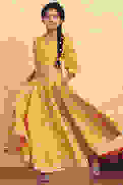 Yellow Polyester Blend Flared Lehenga Set image number 3