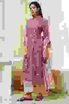 Red Cotton Printed Gathered Suit Set image number 3