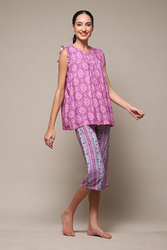 Purple Rayon Printed 2 Piece Sleepwear Set image number 5
