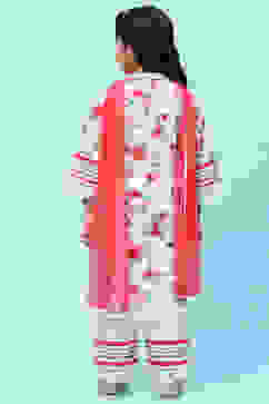 White Cotton Floral Printed Kurta and Palazzo Suit Set image number 5
