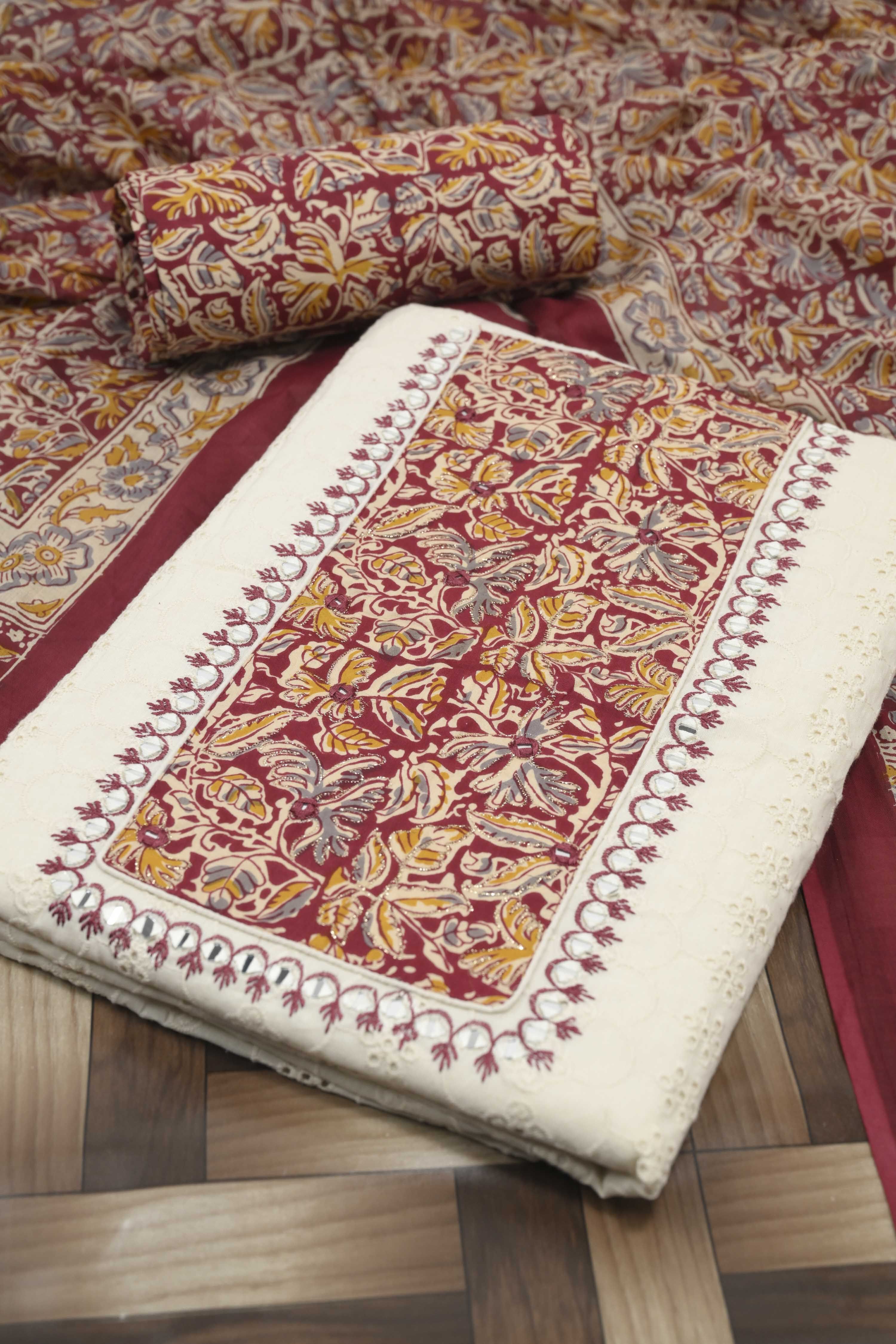 Blue Cotton Printed Unstitched Suit Set image number 1
