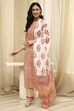 Green Cotton Screen Print Unstitched Suit Set image number 4