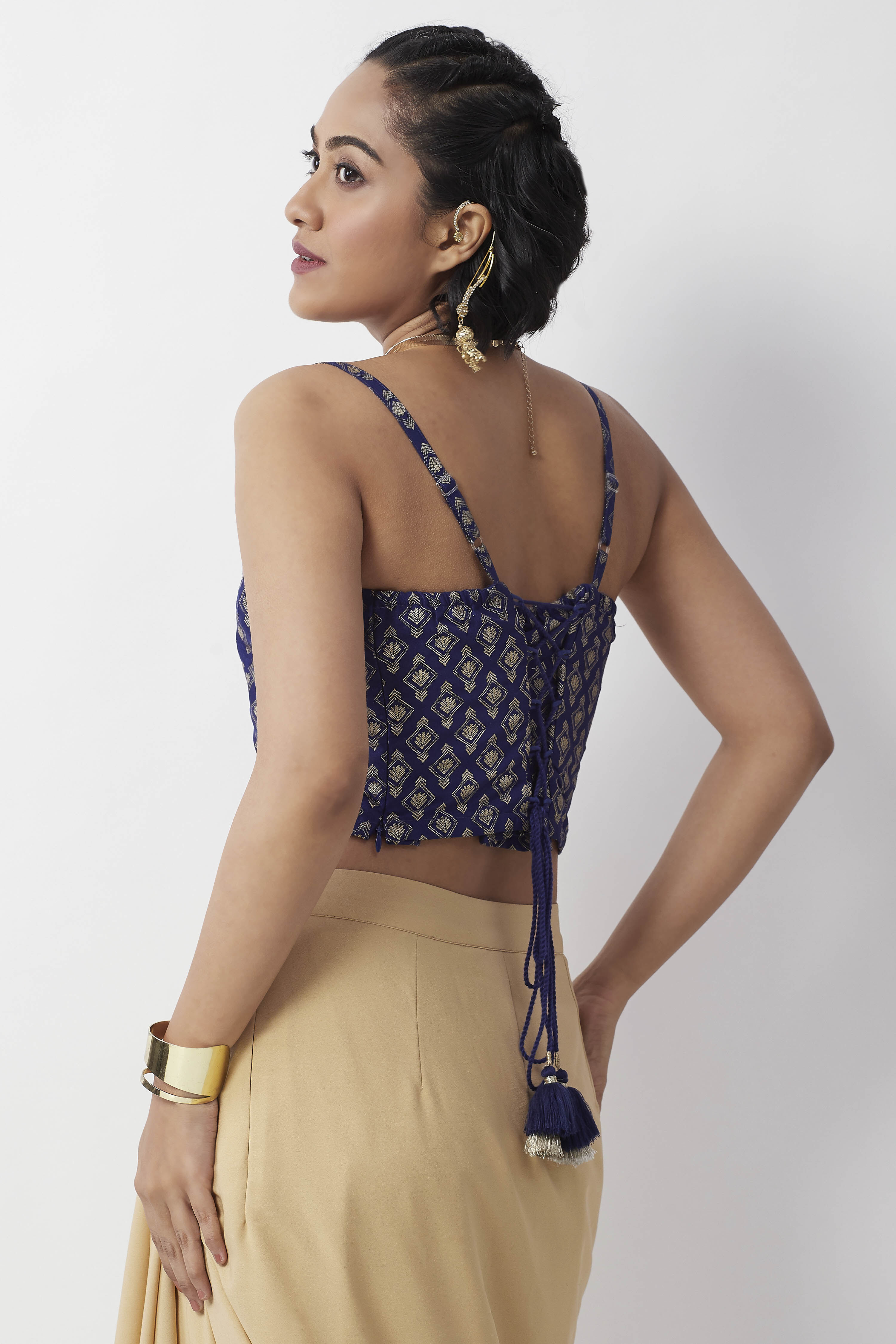 Cobalt Blue Geometric Printed Crop Top image number 5