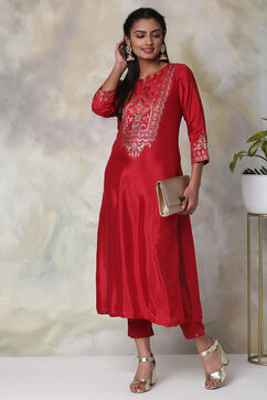 Red Viscose Straight Printed Kurta image number 0