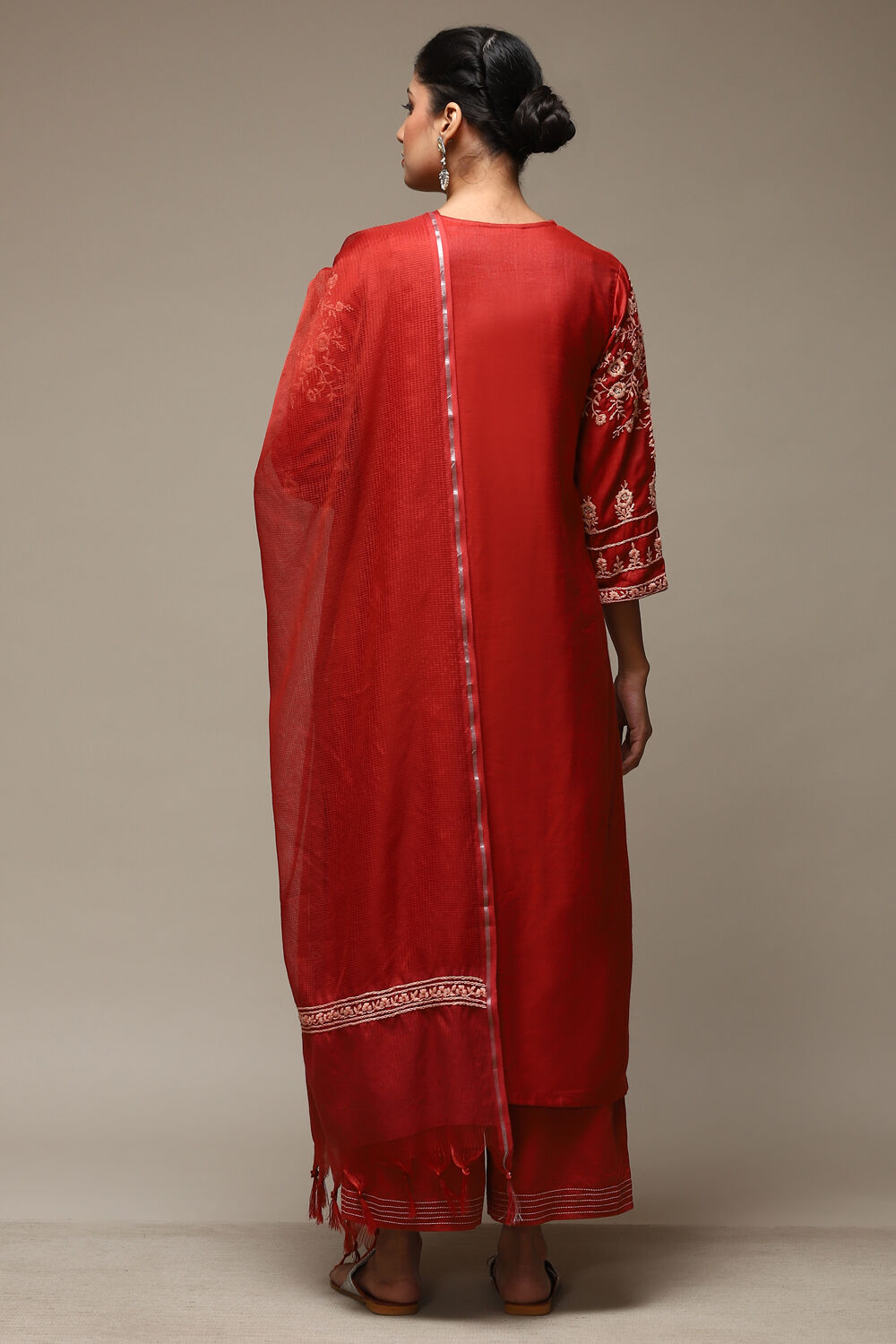 Black Cotton Straight Kurta Palazzo Suit Set image number 4