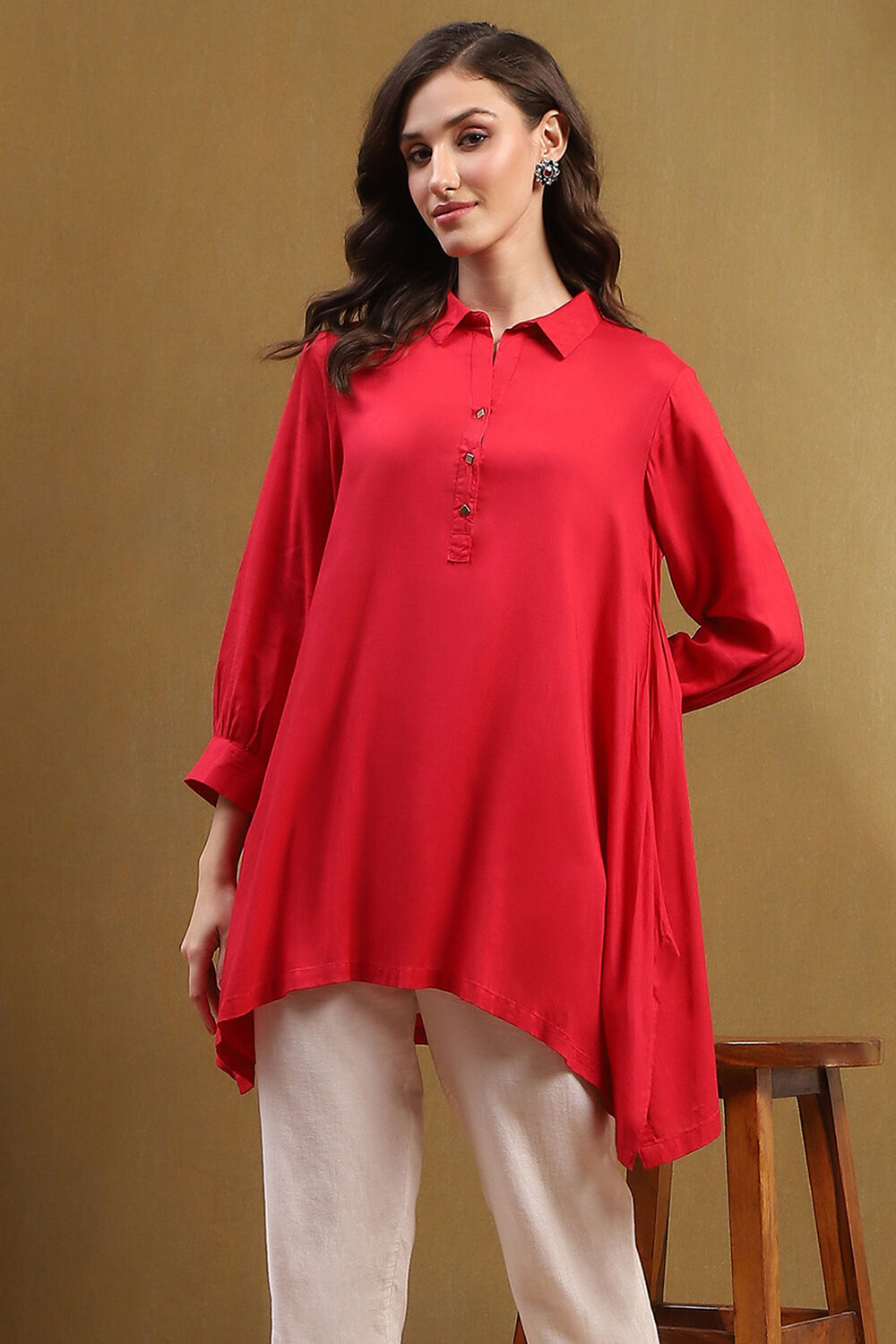 Mustard Yellow Solid Asymmetric Short Kurta image number 0