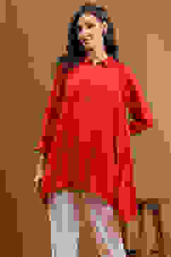Tomato Red Solid Asymmetric Short Kurta image number 0