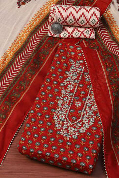 Red Cotton Unstitched Suit set image number 0