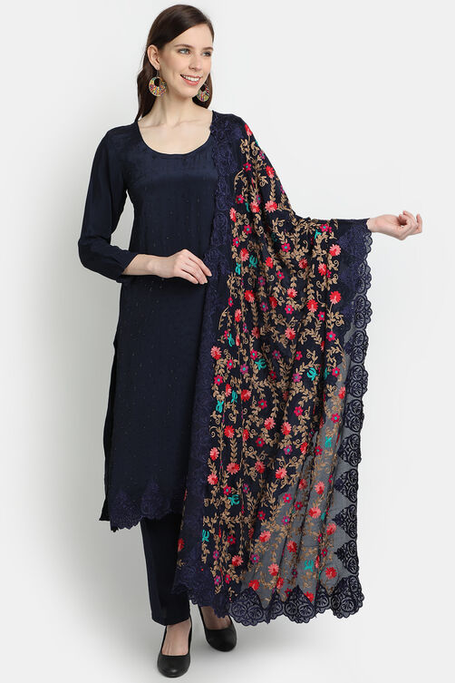 Navy Blue Crape Easy Stitch Suit Set image number 0