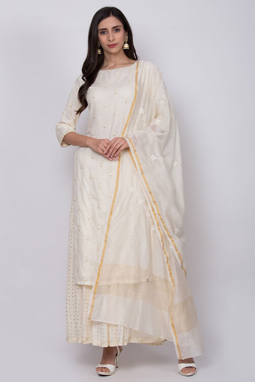 Off White Cotton Kurta Sharara Kurta Sharara Suit Set image number 0
