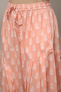 Peach & White Cotton Printed Relaxed Salwar image number 5