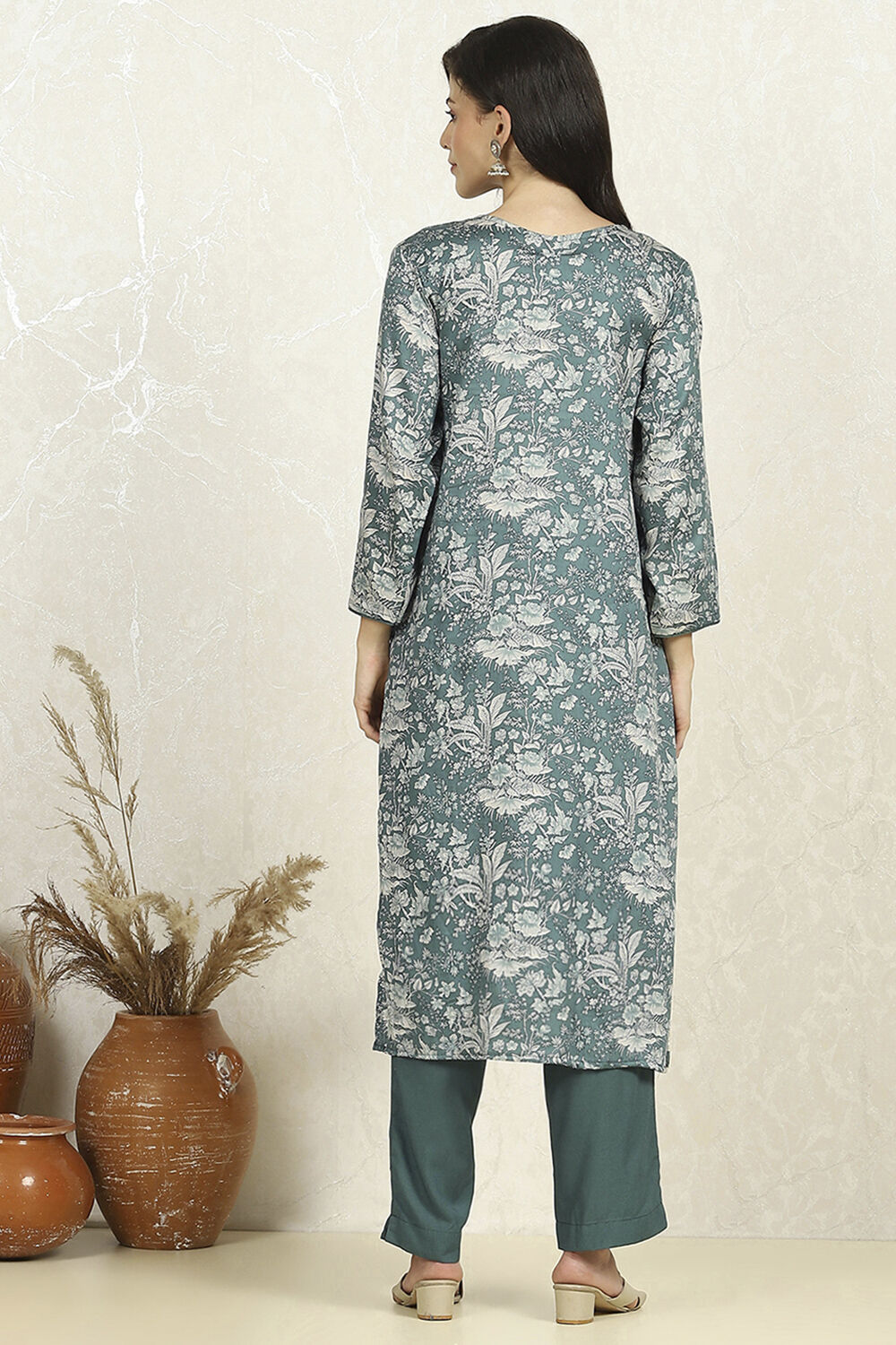 Purple Cotton Floral Printed Unstitched Suit Set image number 5