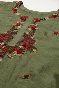 Green Silk Blend Hand Embroidered Unstitched Suit Set image number 2