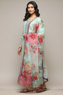 Sea Green Poly Viscose A-Line Kurta Palazzo Suit Set image number 5