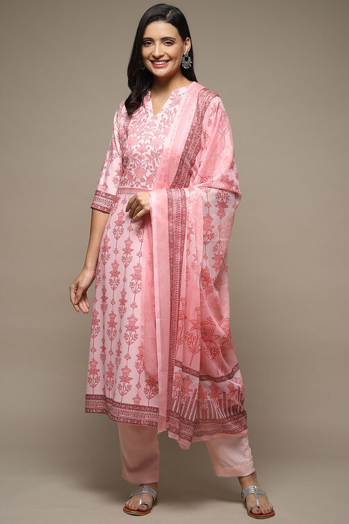 Pink Silk Blend Digital Print Unstitched Suit Set image number 8