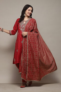 Red Rayon Straight Kurta Salwar Suit Set image number 0