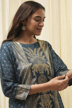 Indigo Rayon A-Line Printed Kurta image number 1