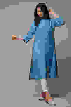 Blue Viscose Straight Printed 2 Piece Set image number 0