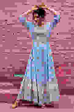 Sky Blue Viscose Tiered Dress image number 7