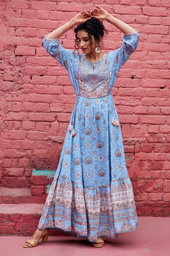 Sky Blue Viscose Tiered Dress image number 7