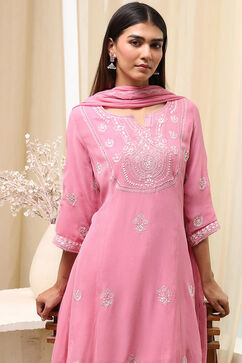 Pink Embroidered Kalidar Suit Set image number 7