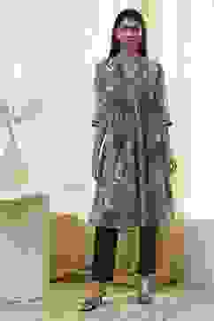 Grey Printed Pleated A-Line Kurta image number 5