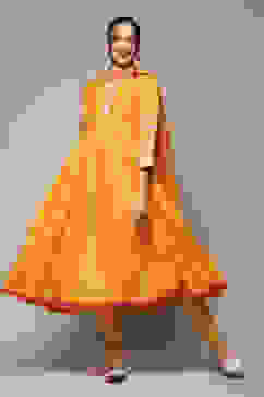 Mehandi Poly Cotton Anarkali Kurta Palazzo Suit Set image number 7