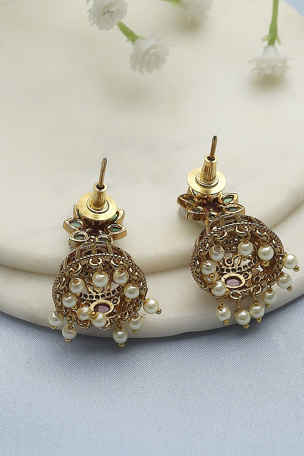 Gold Green Alloy Jhumka image number 2