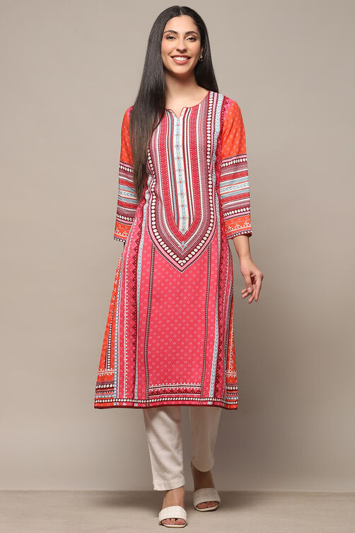 Red Rayon Straight Kurta image number 5