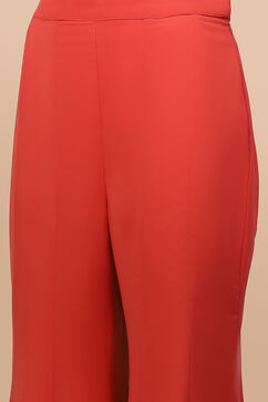 Coral Orange Poly Georgette Zari Embroidered Flared Suit Set image number 1
