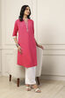 Pink Cotton Solid Straight Kurta