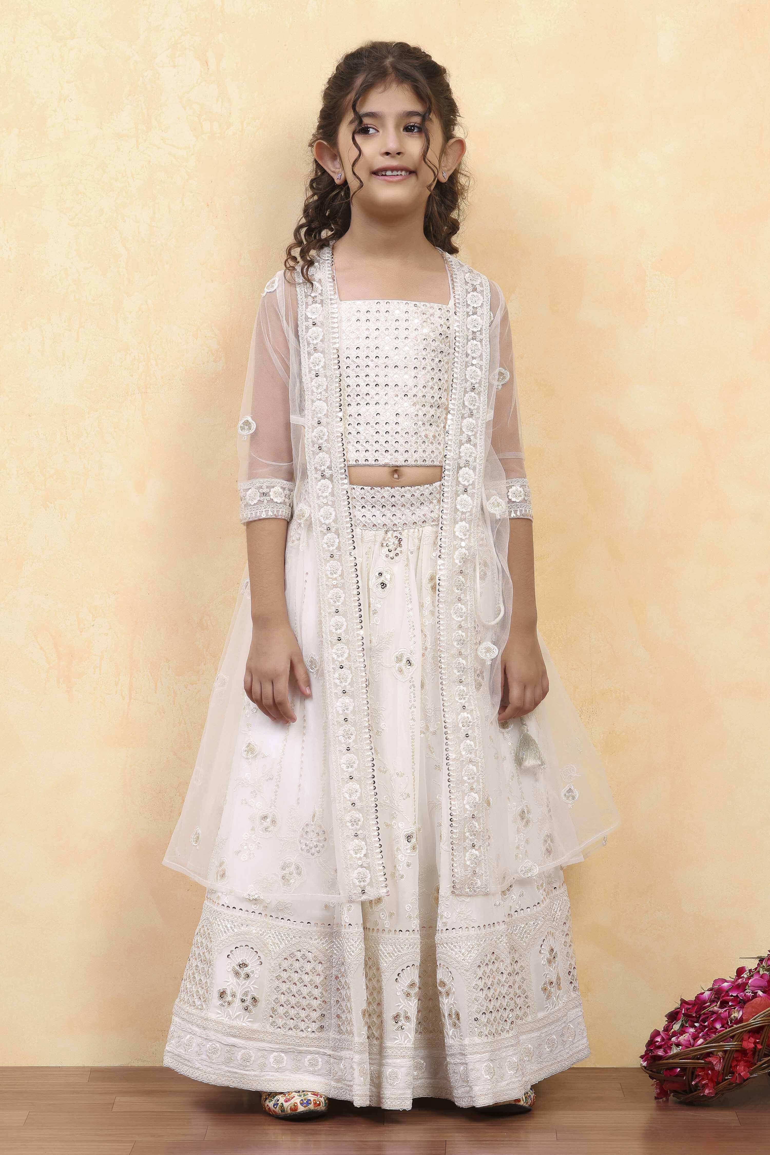 White Polyester Dyed Kalidar Lehenga Set image number 6