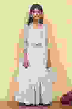 White Polyester Dyed Kalidar Lehenga Set image number 6