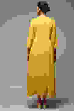 Yellow Cotton Blend Flared Dress image number 3