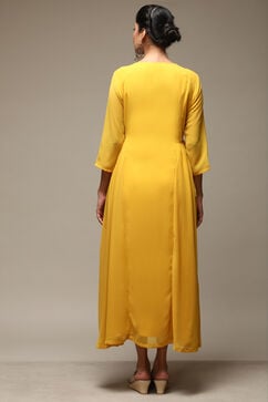 Yellow Cotton Blend Flared Dress image number 3
