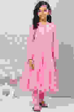 Pink Cotton Anarkali Kurta Churidar Suit Set image number 1