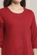Red Cotton Solid Straight Kurta image number 1