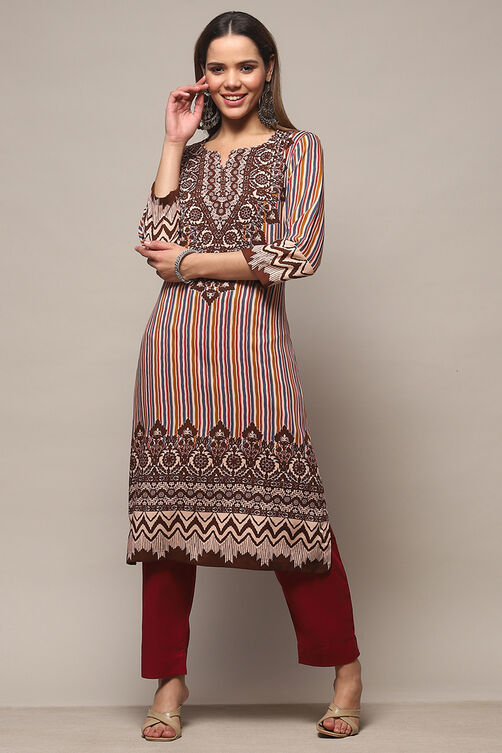 Brown Rayon Straight Kurta image number 0