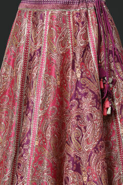 Purple Hand Embroidered Flared Lehenga Set image number 1