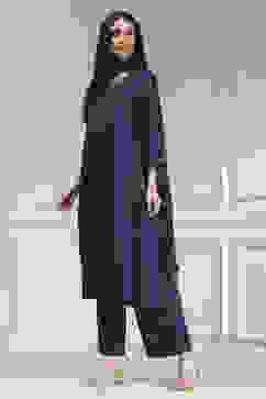 Blue Solid Gathered Suit Set image number 3