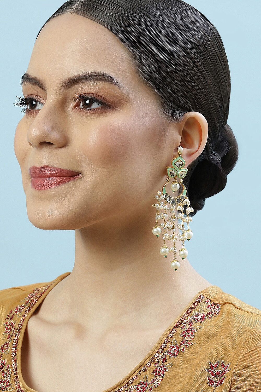 Mint Green Brass Earrings image number 3