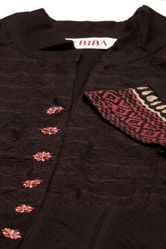 Black Cotton Asymmetric Kurta Churidar Suit Set image number 1