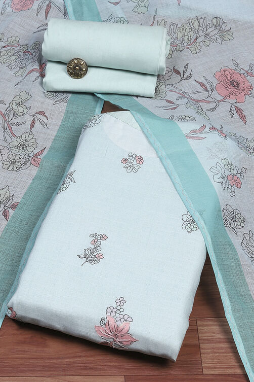 Sea Green Linen Unstitched Suit Set image number 0